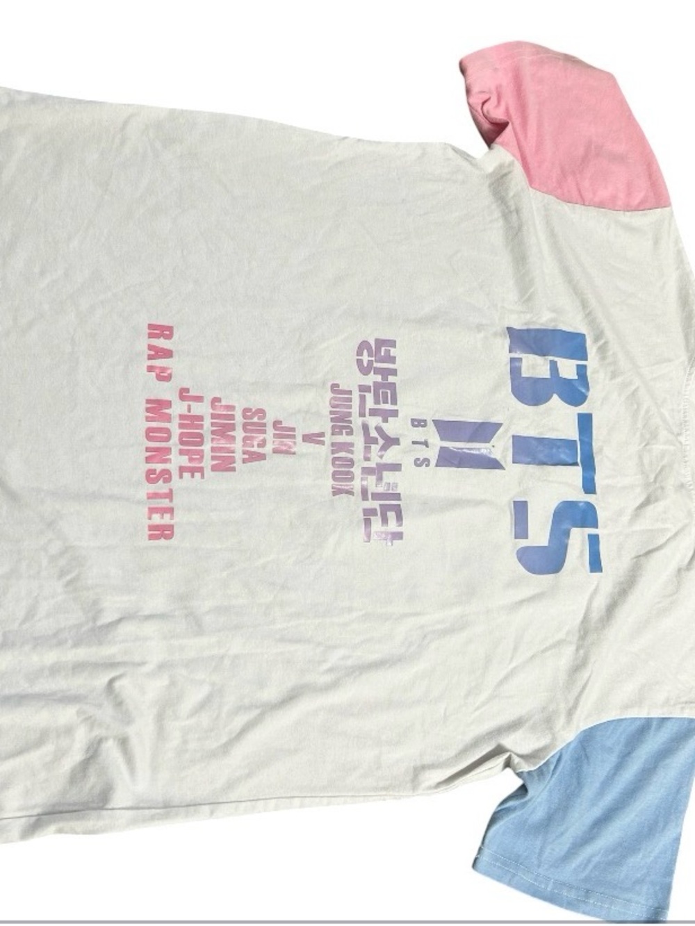White Short-Sleeve Graphic Tee with Blue & Pink Sleeves - Picture 2 of 5